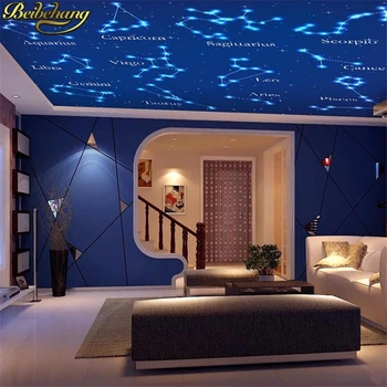 beibehang מותאם אישית גדולה ציור קיר טפט וילה תקרת הסלון, חדר השינה רקע קיר נייר 12 מערכות הכוכבים 3d טפט