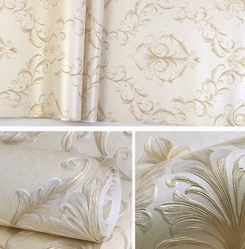 בז ' מרקם בולטות טפט פסים & דמשק התאמת תבנית עיצוב פנים חדר השינה, הסלון רקע קיר נייר