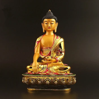 סופר גדול 21cm ציפוי זהב צבעוניים הטיבטי Tranic שלושה יקר שאקיאמוני בודהה פסל פסלון לשים קישוט
