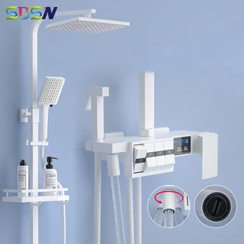 לבן דיגיטלי חדר מקלחת להגדיר SDSN Pianoforte Thermostatic מקלחת מערכת גשמים אמבטיה ברז מיקסר לבן פסנתר מקלחת ערכות