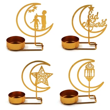 69HF הערבי מתכת בסגנון ירח הזהב בעל Tealight מסיבת חתונה השולחן