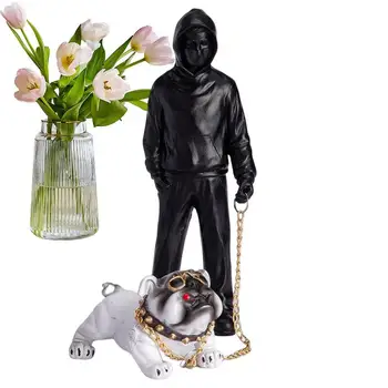 האיש & הכלב פסל הכלב חיית המחמד דמות שרף דמויות של חיות מפוסלות ביד צייר דמויות על כלבים & קישוט הבית באביזרים