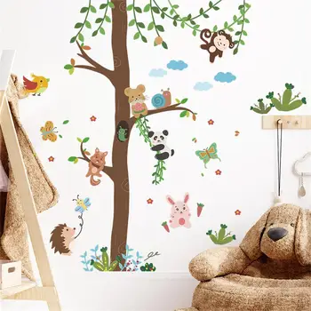 חדש 2pcs מצויר יער חיה קיר מדבקות קיר טפט לחדר ילדים גן ילדים בית קישוט