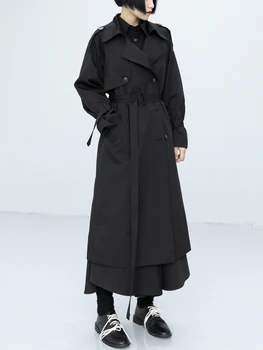 נשים ארוך מעיל רוח 2023 סתיו החורף חדש קוריאני אופנה חופשי רטרו עבודה מעיל ארוך גדול מזדמן מעיל