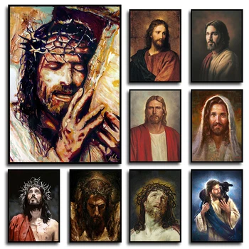 ישוע המשיח דיוקן משובח פוסטרים, הדפסי בד ציור הדת הנוצרית אמנות קיר תמונה בסלון עיצוב הבית