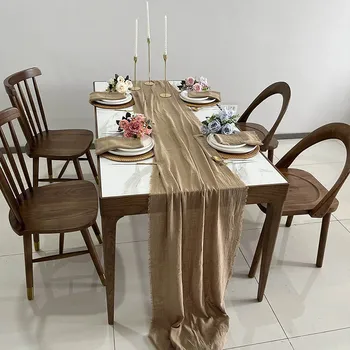 לבן 300cm בד שולחן קפה שולחן עיצוב kahki כותנה מפיות להגדיר שנהב מוסלין שולחן רץ חג המולד