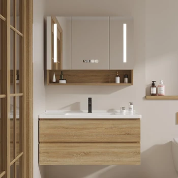 ארון אמבטיה מעץ מלא ארון קיר האמריקאי ארון אמבטיה במראה הקבינט לשטוף את הפנים כיור ארון שילוב