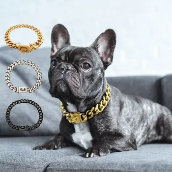 כלב חזק מתכת זהב שרשרת קולר נירוסטה מחמד הכשרה צווארון קטן בינוני גדול כלבי בולדוג צרפתי TGL01