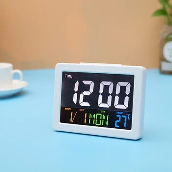 דיגיטלי שעון מעורר שולחני טמפרטורה LCD דיגיטלי מדחום שולחן העבודה לחות המופעלת על סוללה, זמן, תאריך לוח השנה