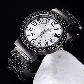 אופנה מזדמן נשים לצפות שחור נירוסטה להקה מעולה קוורץ שעוני יד צמיד רטרו אנלוגי בנות Relojes השעון