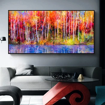 אמנות קיר בד הציור צבעים יפה נוף מופשט עצי היער בסתיו תמונות עבור חיים עיצוב חדר