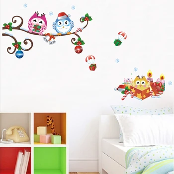 חמוד הינשופונים חג שמח מדבקת קיר לילדים חדר שינה קישוט הבית Diy פסטיבל ציור קיר אמנות חיה קיר מדבקות פוסטר