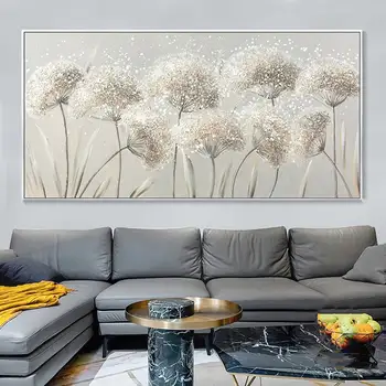 לבן לבנדר פרחוני נוף היד צייר את ציור שמן פרחים פורח גוונים טבעיים בד קיר אמנות מופשטת מרקם אמנות