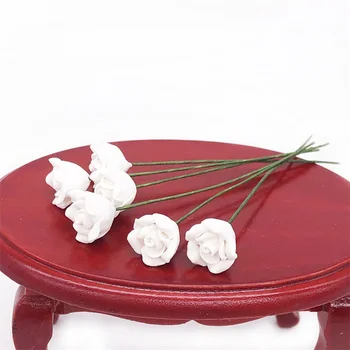 5PCS מדומה מיני הוורד הלבן מודל בקנה מידה 1:12 בית הבובות גן חדר השינה פרחים מיניאטורי מודלים עיצוב הבית מלאכת יד
