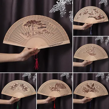 1Pcs בעבודת יד עתיקים מלאכה אוהד בציר חלול קטורת עץ הגברת קיפול אוהדים בסגנון סיני גילוף בעץ הדפסה קישוט