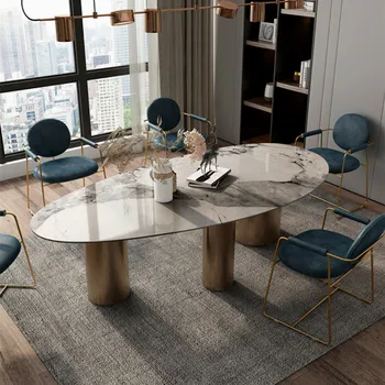וילה מעצב רוק צלחת האוכל שולחן כיסא שילוב מודרני בהיר מאוד פשוטה, יוקרה ברמה גבוהה אליפסה, שולחן D