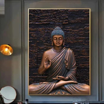 בודהה, שיווה האל שעון קיר אמנות פוסטרים האלים ההינדים דיוקן בד הציור בציר דתי תמונות טביעות חיים עיצוב חדר
