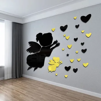 3D אקריליק אוהב את הלב מלאך לעצב את המראה מדבקות נשלף DIY דביק ציור הקיר על Chirdren השינה אמבטיה עיצוב הבית