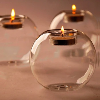 אירופאי משובח עגול חלול מחזיקי נרות מזכוכית חג המולד לחתונות בר מסיבת שעווה בעל הבית קישוט קישוטים