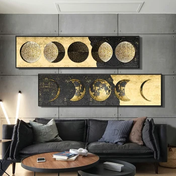 הירח שלב הזהב הירח כוכב השמש פוסטר בד ציור והדפסים גודל גדול אמנות קיר תמונה לחדר קישוט הבית Cuadros