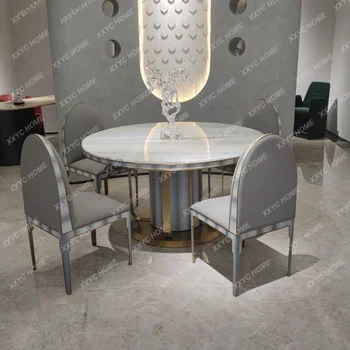 תאורה מודרניים יוקרתי משיש האוכל-שולחן עגול הכיסא שילוב הלובר איטלקי יוקרה וילה יוקרתית שולחן האוכל
