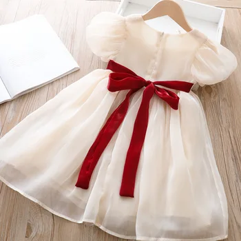 קוריאני אלגנטית פרח בנות קיץ שמלת נסיכת אופנה מסיבת חתונה שרוול קצר שמלת הבגדים של הילדים ל 2-8T