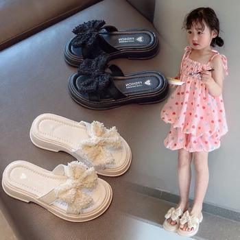 בנות חמוד Bowknot נעלי קיץ נסיכת אופנה סנדל רך הבלעדי לנשימה נוחה לילדים כפכפים נעלי הבית