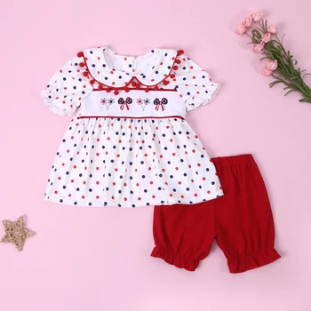 אדום פרחוני הדפסה, רקמה פרחונית חדשה בגדים עבור בנות שמלת חליפה רקמה Loungewear סגנון מקרית 1-8T