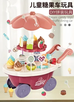 ממתקים עגלת צעצוע עם אור ומוסיקה מיני גלידה מזון משאית צעצוע של חנות להעמיד פנים גלידה, עגלת סט צעצוע ילדים.
