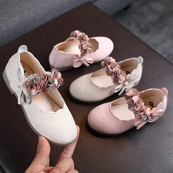 בנות נעלי עור סתיו אופנה פרח ילדים הנסיכה נעליים שטוחות עקבים פרחוני ילדה קטנה גודל נעלי 22-31 SKQ001