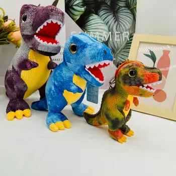 13cm חדש קריקטורה דינוזאור קטיפה מחזיק מפתחות עם תליון בובה חמודה, פרווה של חיות טירנוזאורוס רקס צעצועים קטיפה ילדים תרמיל קסם מתנות