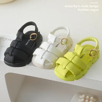 התינוק פשוט רטרו סנדלים לבנים רך לנשימה קיץ נעלי בנות אופנה קרינה פלואורסצנטית חוף סנדלים