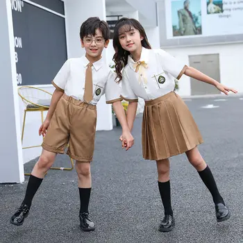 תלבושת בית הספר הילדים בגן מדים יפנית Jk חולצה מכנסי כותנה מוצקים חליפת חצאית ילדים על הבמה בגדים