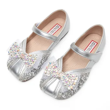 בנות הנסיכה נעליים האביב החדש לילדים נצנצים רכים הבלעדי נעלי יחיד עניבת הפרפר בנות מופע מחול קריסטל נעלי עור أحذية