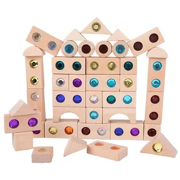 אקריליק בניית בלוקים צבעוניים פנינה צעצועים מעץ בניית משחקים לגיל הרך למידה צעצועים חינוכיים עבור הילדים.