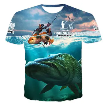 2023 הקיץ החדש חיצונית דייג החולצה מודפס 3d דיג טי-שירט לגברים שרוול קצר מקרית דגים צמרות טי