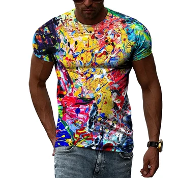 קיץ גברים אופנה אישיות גרפיטי חולצות היפ הופ מגמה harajuku סגנון מקרית הדפסת 3D שרוול קצר חולצות לכל היותר