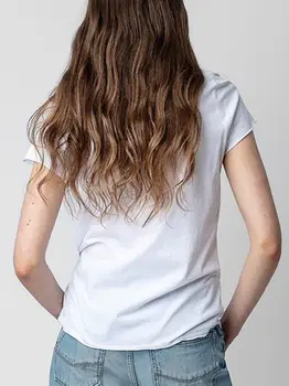 נשים חולצה U-צוואר מכתב הדפס שרוול קצר האופנה כותנה טי מקסימום