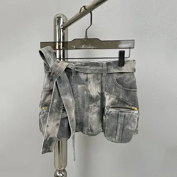2023 האביב והקיץ אישית Workwear עם כיס ג 'ינס חצאית אופנת רחוב האישה מקרית שטף אנטי-חשיפה חצאית ג' ין