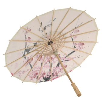 סיני מטריית נייר בעבודת יד לבן וקישוטי במבוק יפנית השמש השמשייה משי