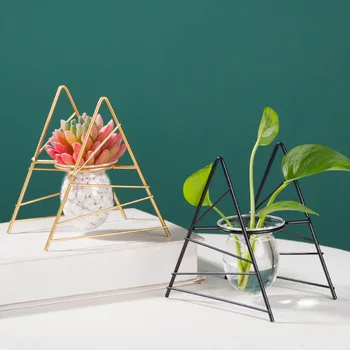 יצירתי שולחן העבודה הביתי קישוט ירוק שמיר צמח פרח קישוט הבית Decore ברזל יצוק הידרופוני מיכל אגרטל זכוכית