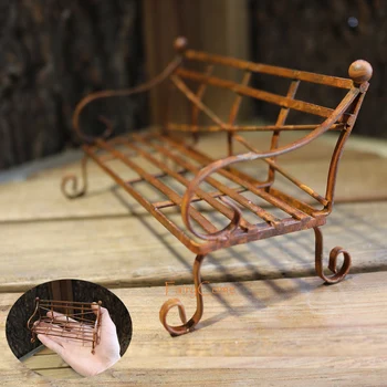 מיניאטורי חלוד ספסל מתכת פיות הגינה בחוץ ספסל בפארק מושב להבין מיני רהיטים עיצוב קישוטים ואביזרים