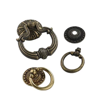 עתיק רטרו בסגנון אירופאי עגולה נחושת עתיק ידית הטבעת במגירה הטבעת חור יחיד משוך את דלת ארון רהיטים חומרה