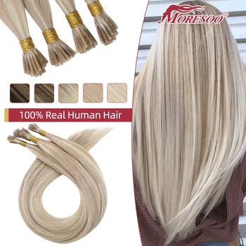 Moresoo Itip תוספות שיער 100% שיער אדם אמיתי הבתולה השיער כפול נמשך ברזילאי שיער 0.8 g/s מקל טיפ תוספות שיער