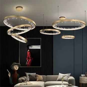 יצירתי נברשת עבור הסלון המודרני קריסטל תלויה מנורת בית יוקרה עיצוב תאורה פנימית מעגל הטבעת השינה תליון